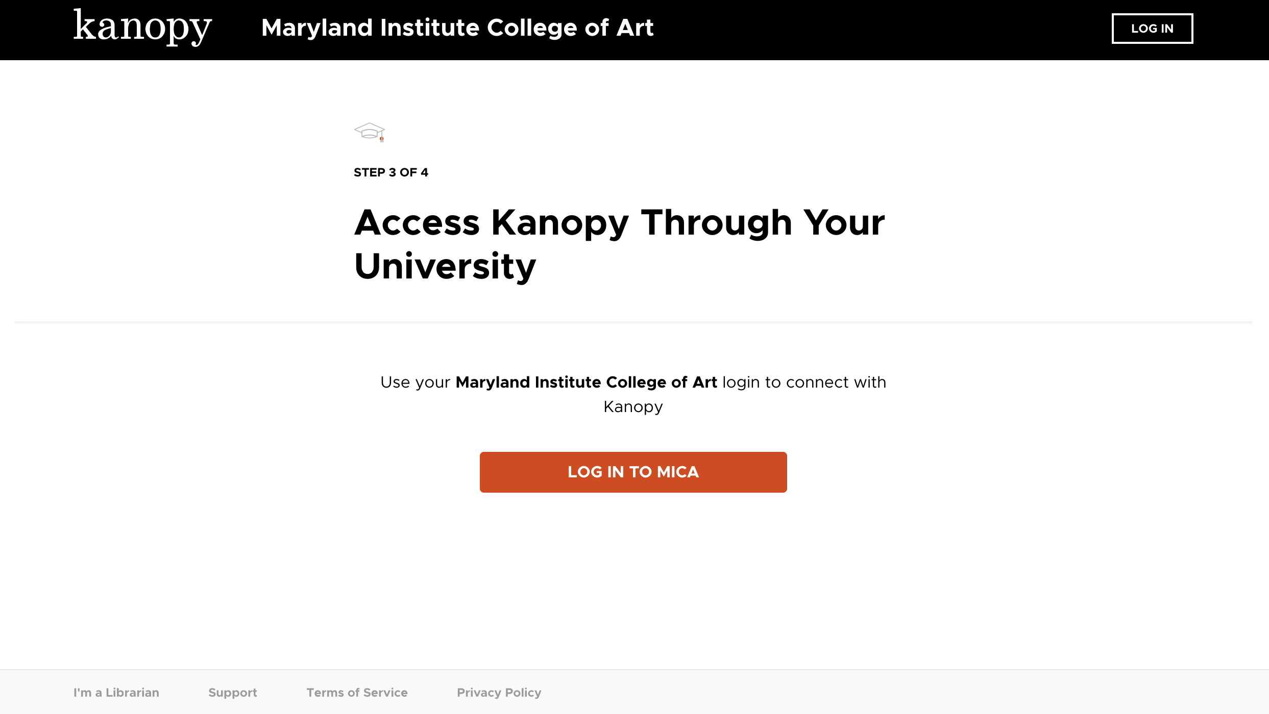 Screenshot of Kanopy asking you to login to your MICA account