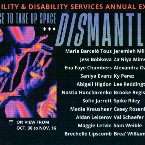 Dark Image with Thermal Imaging of Hands, Credits of the Artist in the center of the page. 