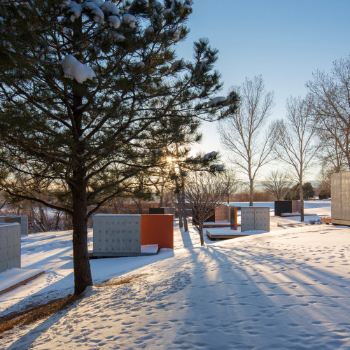 Artwork by Andrea Zittel, Planar Pavilions for the DFC (detail), 2014 (concrete, wood and painted steel), 8 structures, each approx. 9 x 15.25 x 15.5 feet, Denver Federal Center, Lakewood, Colorado. Commissioned by the GSA Art in Architecture program. Pho