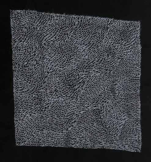 Aishwariya Chandrasekar (MICA staff), “waves can’t be contained”, 2025. Embroidery on cotton cloth, 8½ × 8½ in.