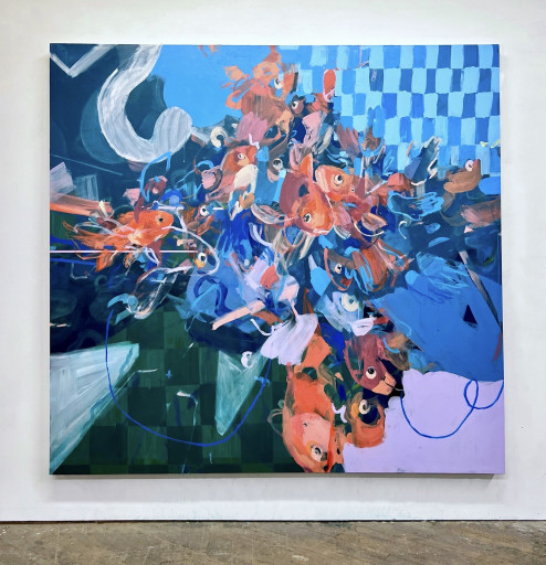 Everything, Plus the Kitchen Sink, 84 x 80in, acrylic on canvas, 2024
