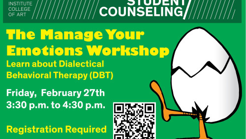 text is the same as the body text in the post. cartoon image of a hatching egg with only the chic's feet sticking out over a Kelly green and light green background. text is yellow.