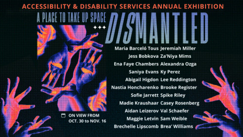 Dark Image with Thermal Imaging of Hands, Credits of the Artist in the center of the page. 