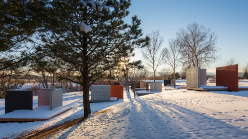 Artwork by Andrea Zittel, Planar Pavilions for the DFC (detail), 2014 (concrete, wood and painted steel), 8 structures, each approx. 9 x 15.25 x 15.5 feet, Denver Federal Center, Lakewood, Colorado. Commissioned by the GSA Art in Architecture program. Pho